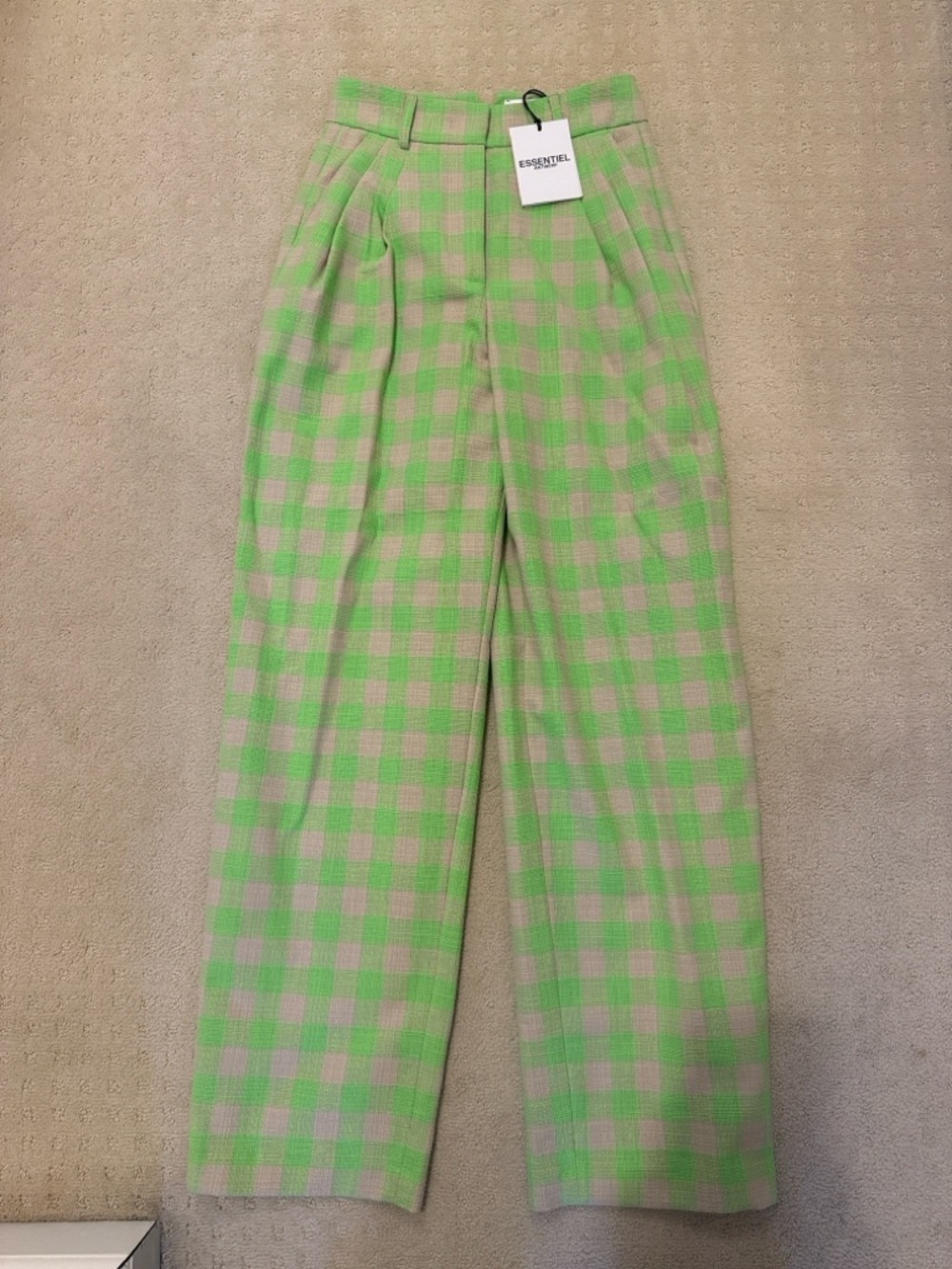 ESSENTIEL Green Check High-Waist Trousers